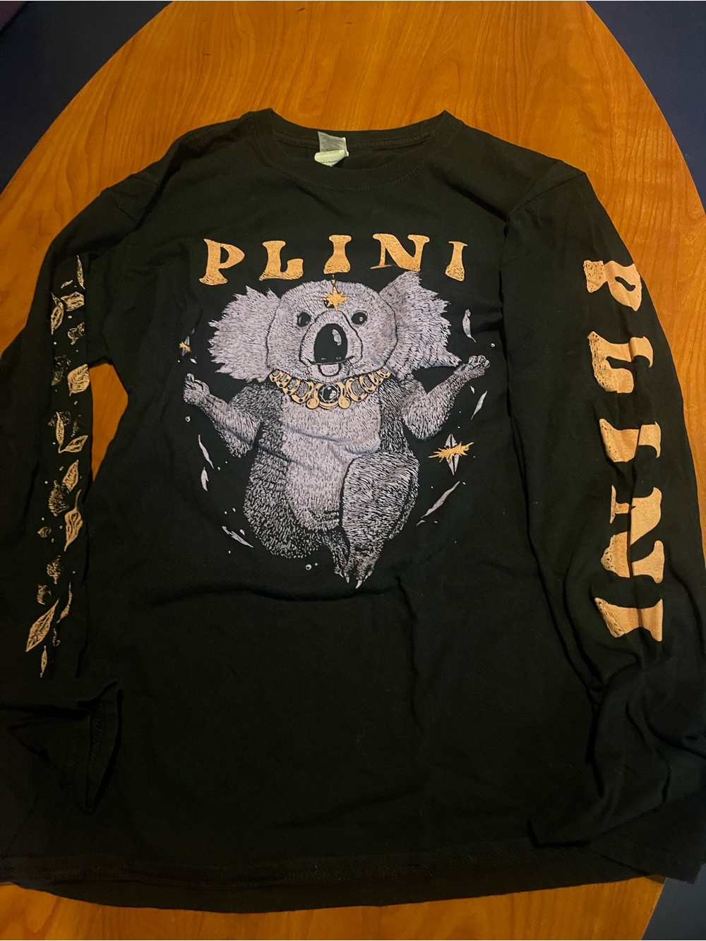 Plini Black Long-Sleeve Koala Graphic Tee with Peach Accents